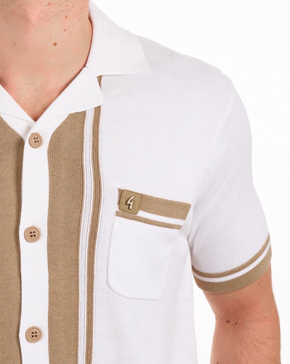 Gabicci Vintage Havana Cuban Knit Shirt Off White / Sandstone - Image 3