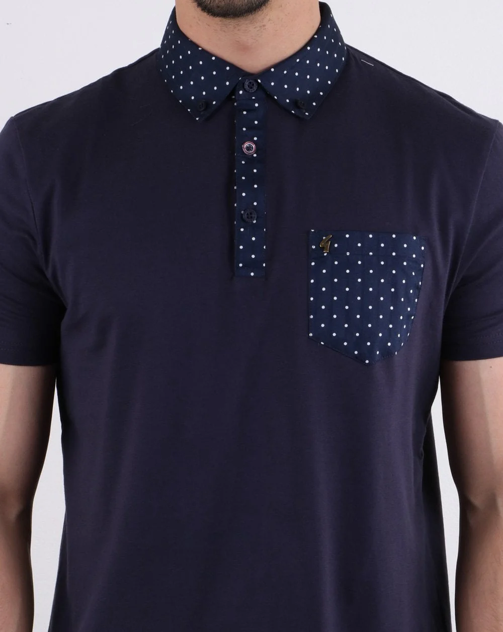 Gabicci Vintage Kemble Woven Print Polo Navy - Image 4