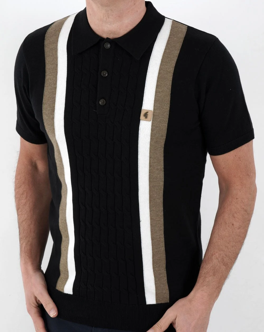 Gabicci Vintage Knitted Polo Black - Dual stripe