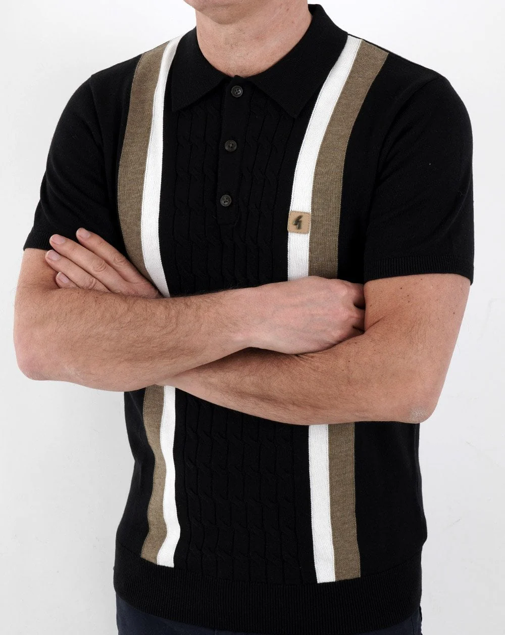 Gabicci Vintage Knitted Polo Black - Dual stripe - Image 3