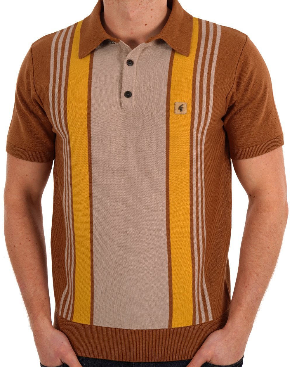 Gabicci Vintage Knitted Polo Walnut Striped - Image 3