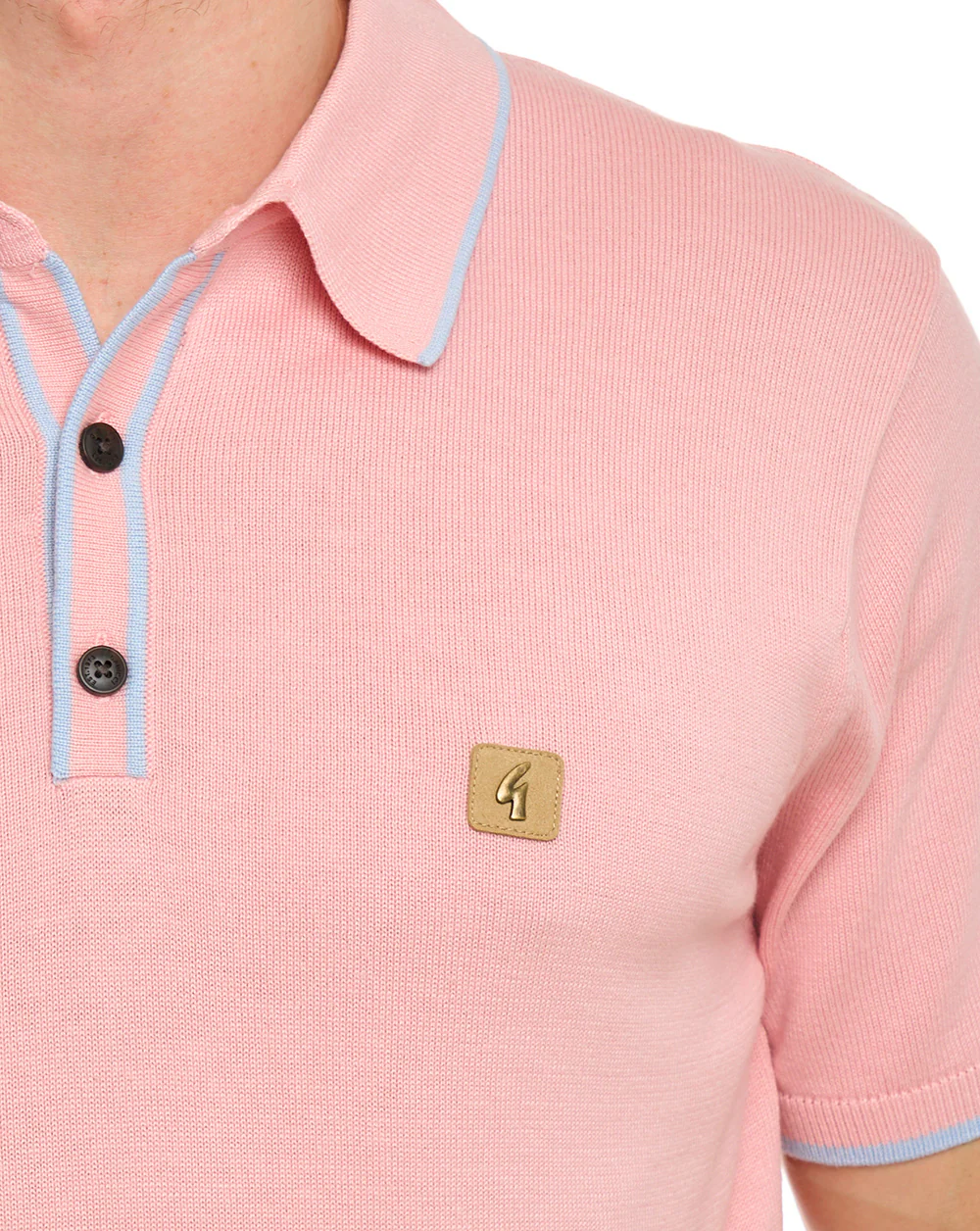 Gabicci Vintage Lineker Tipped Knitted Polo Pink Sky - Image 4