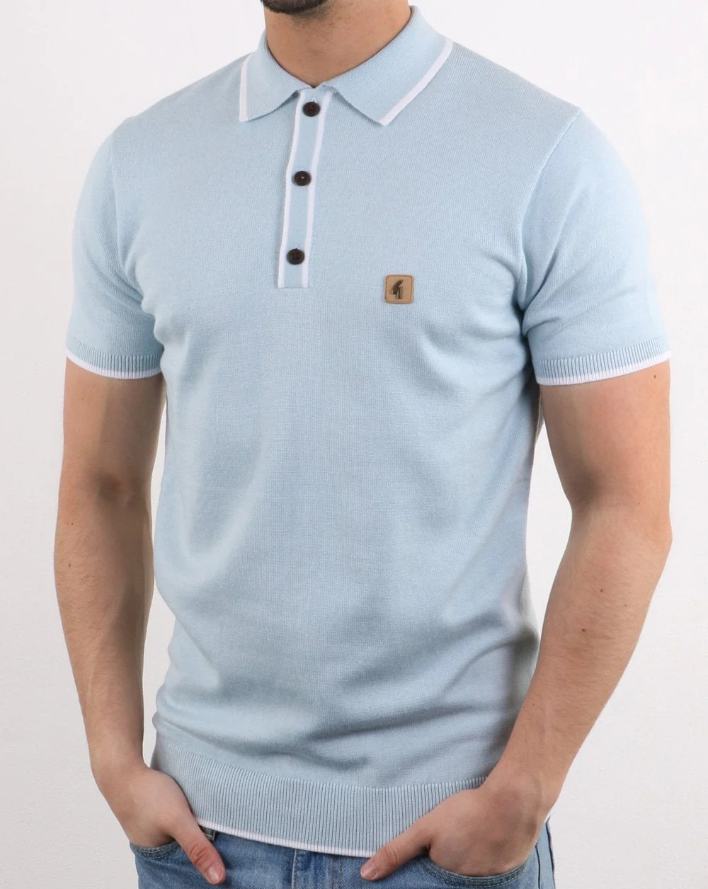 Gabicci Vintage Linekar Tip Collar Knitted Polo Sky Blue - Image 2