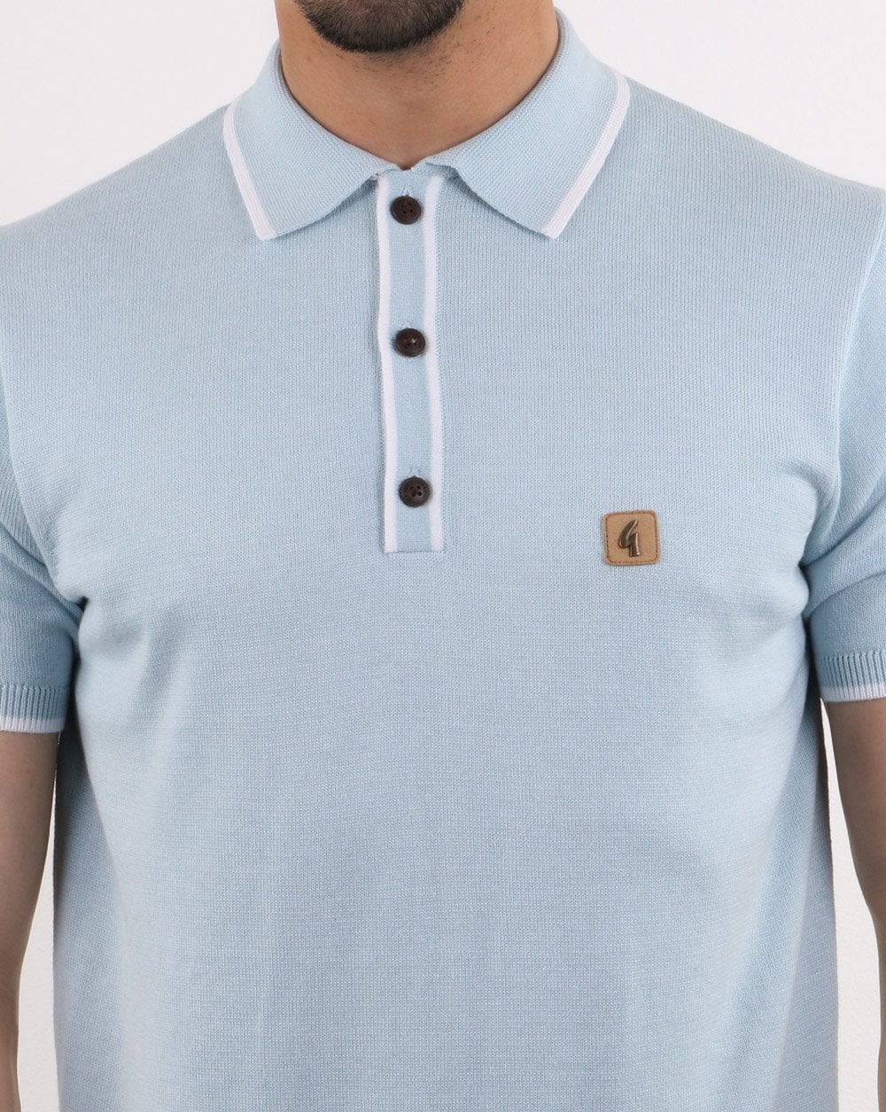 Gabicci Vintage Linekar Tip Collar Knitted Polo Sky Blue - Image 3