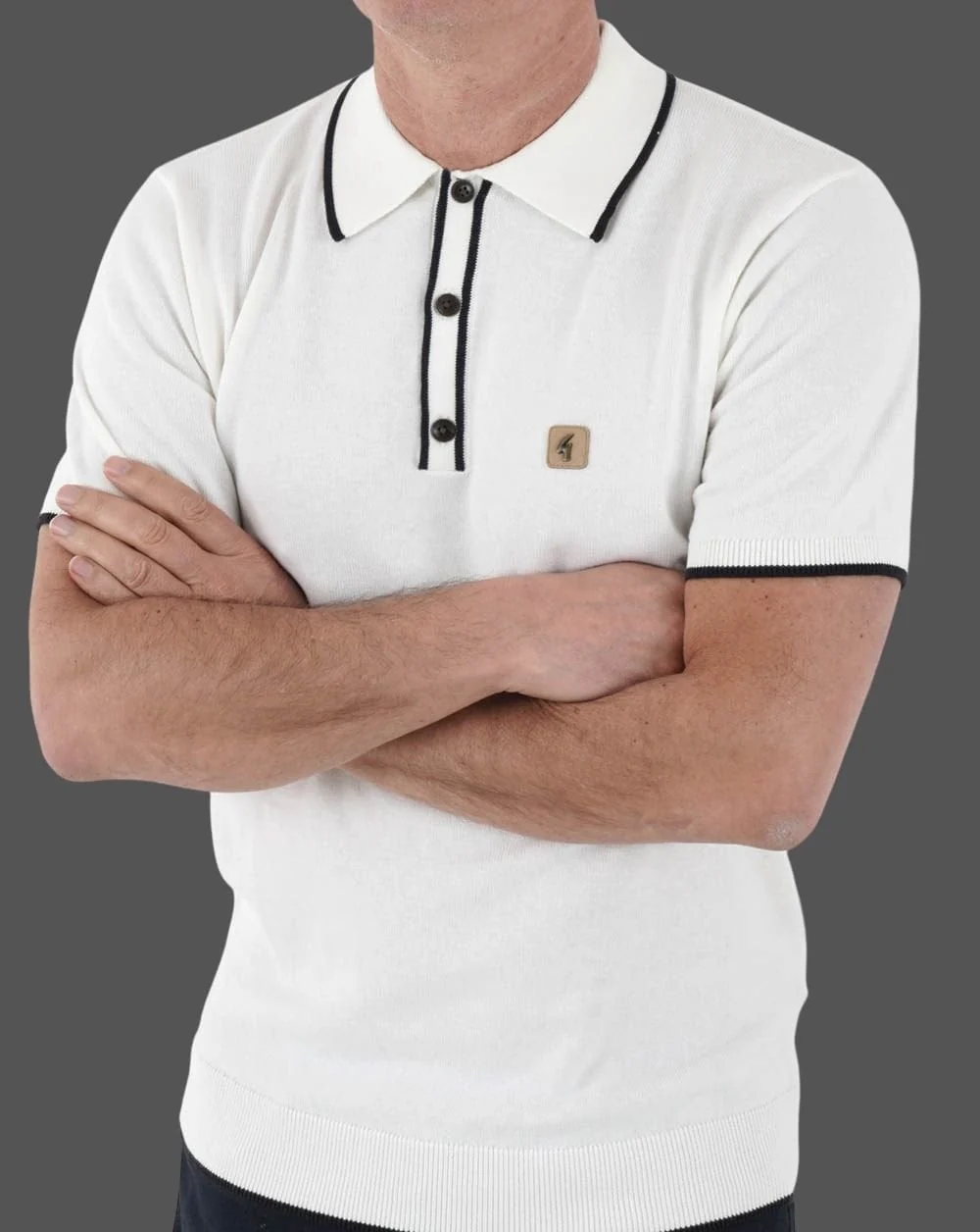 Gabicci Vintage Lineker Knitted Polo White - Image 3