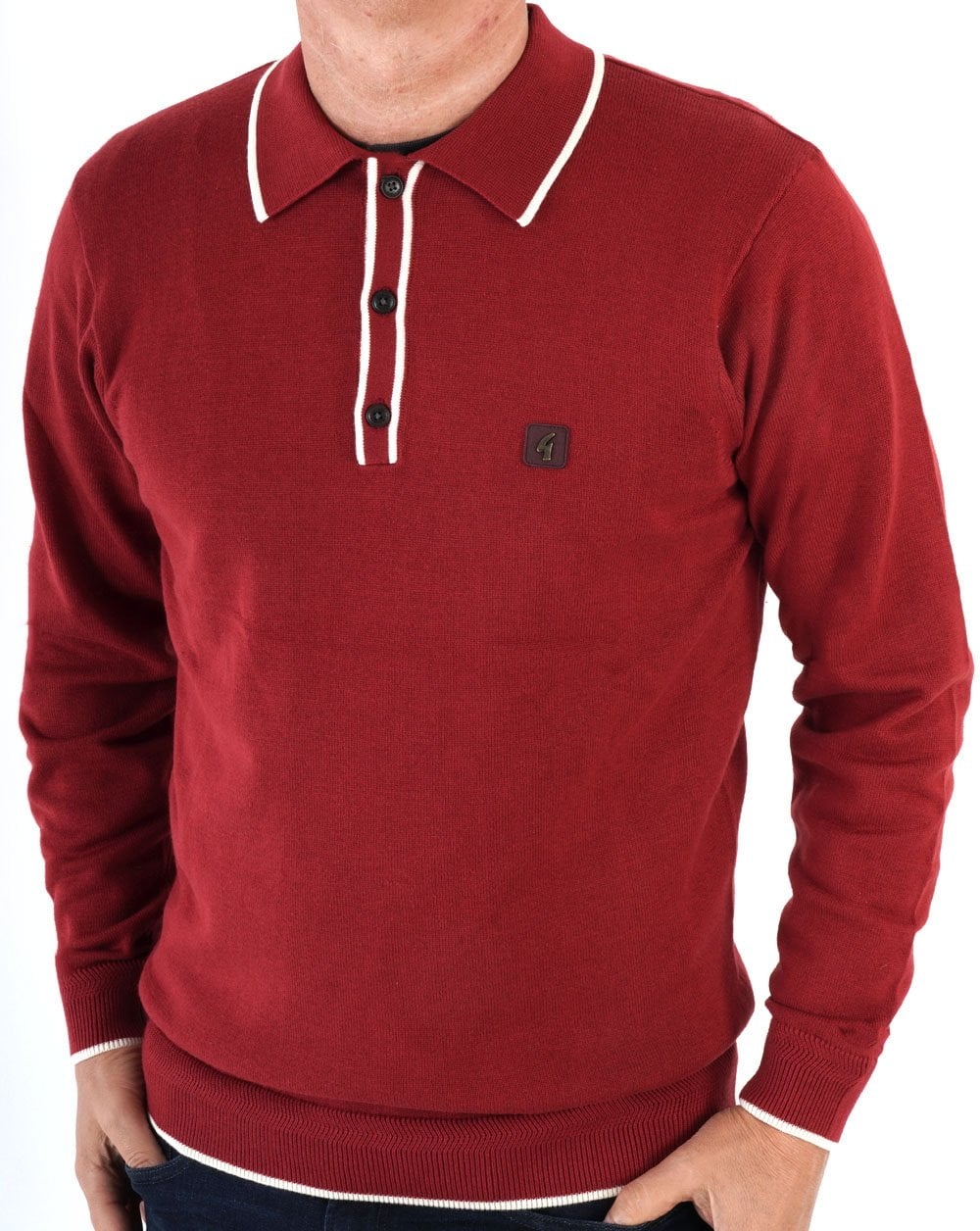 Gabicci Vintage Lineker Long Sleeve Knitted Dark Red - Image 2