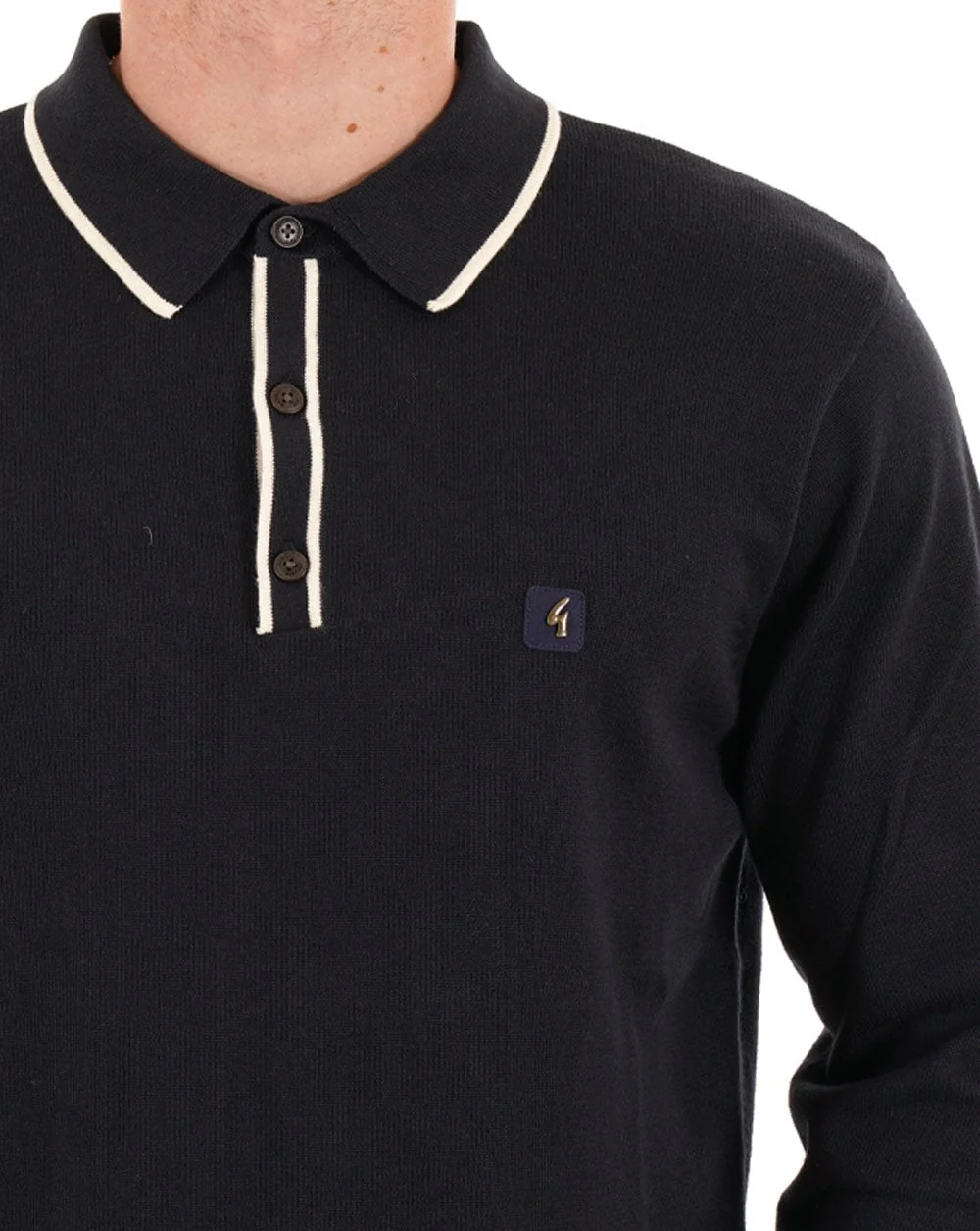 Gabicci Vintage Lineker Long Sleeve Knitted Polo Black - Image 3