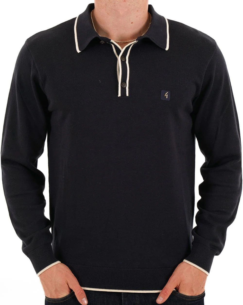 Gabicci Vintage Lineker Long Sleeve Knitted Polo Black - Image 4