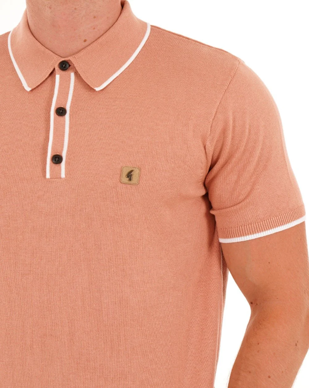 Gabicci Vintage Lineker Tipped Knitted Polo Peach - Image 3