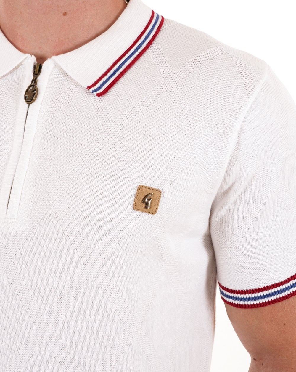Gabicci Vintage Moore Knitted Polo White - Image 2