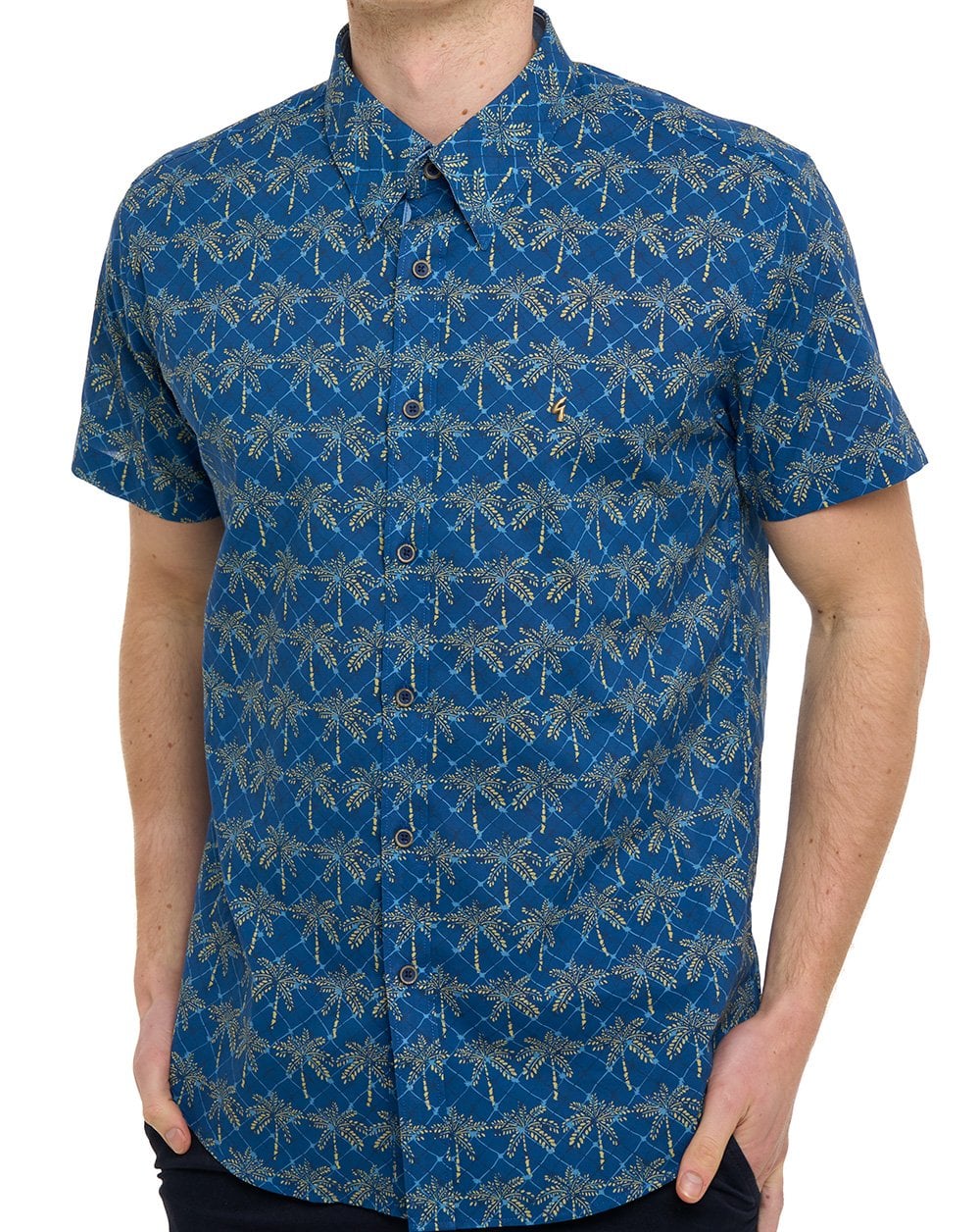 Gabicci Vintage Palmer Pattern SS Shirt Navy - Image 2