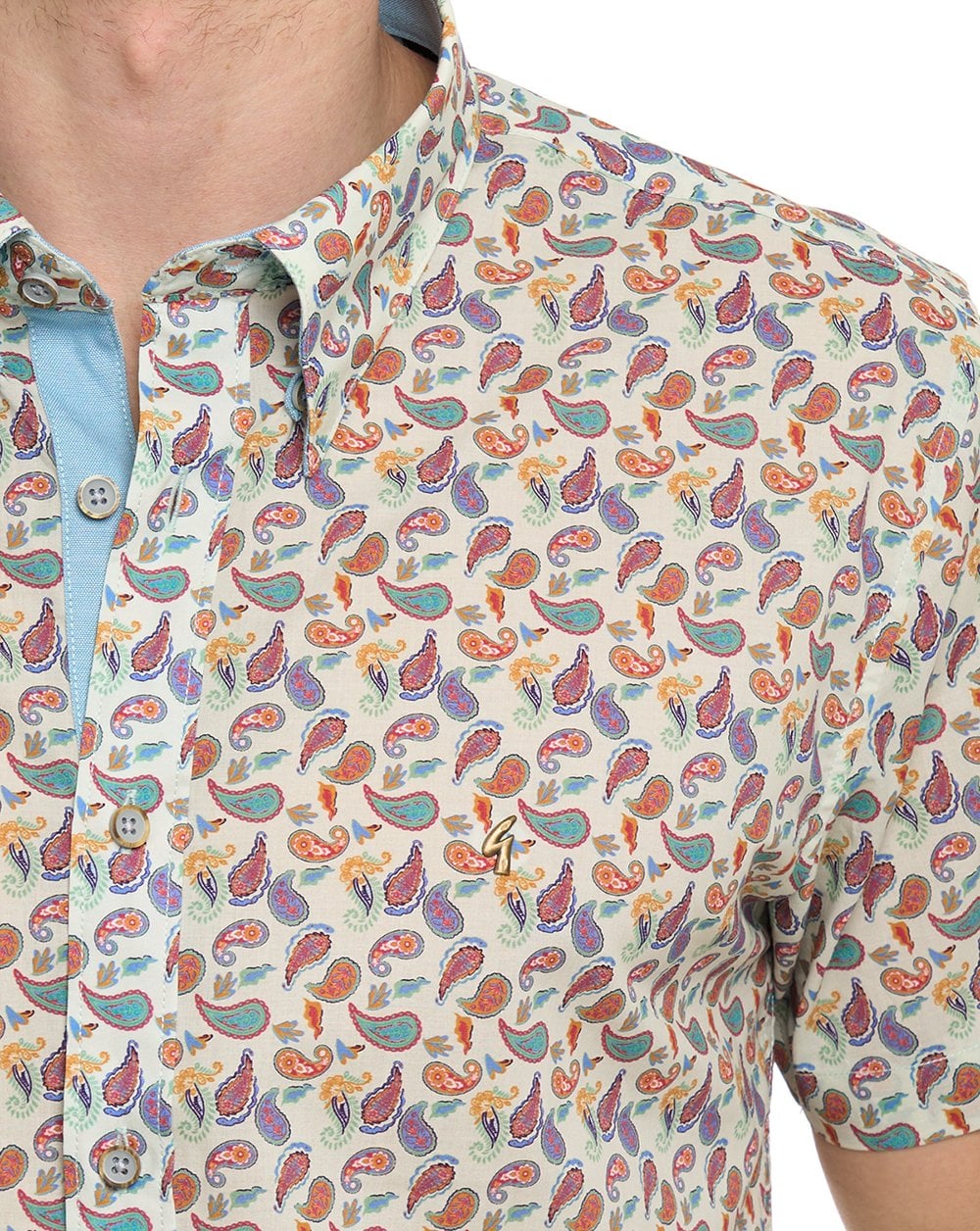 Gabicci Vintage Potter Pattern SS Shirt Cream - Image 4