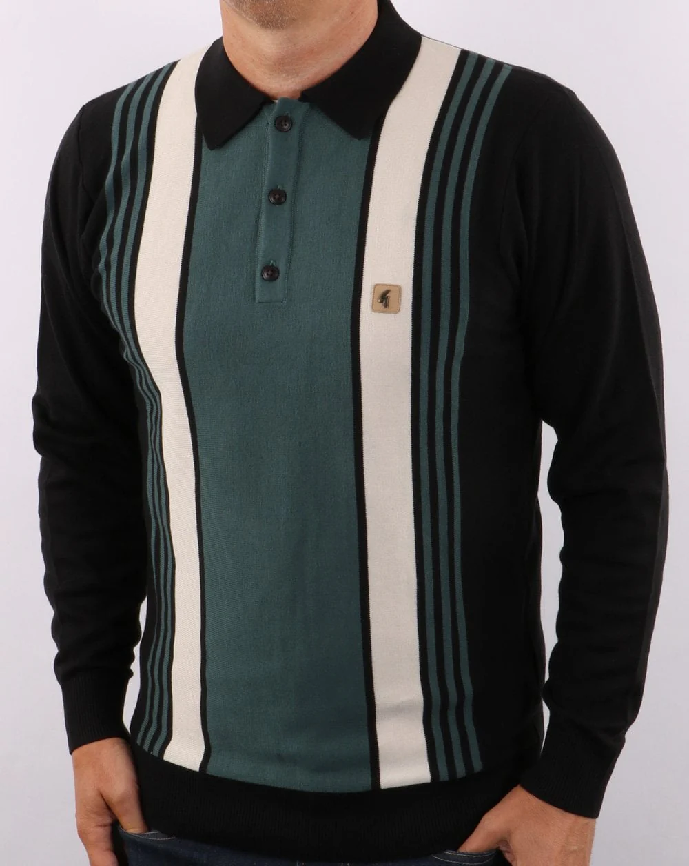 Gabicci Vintage Searle Knit Polo Black/Teal Green