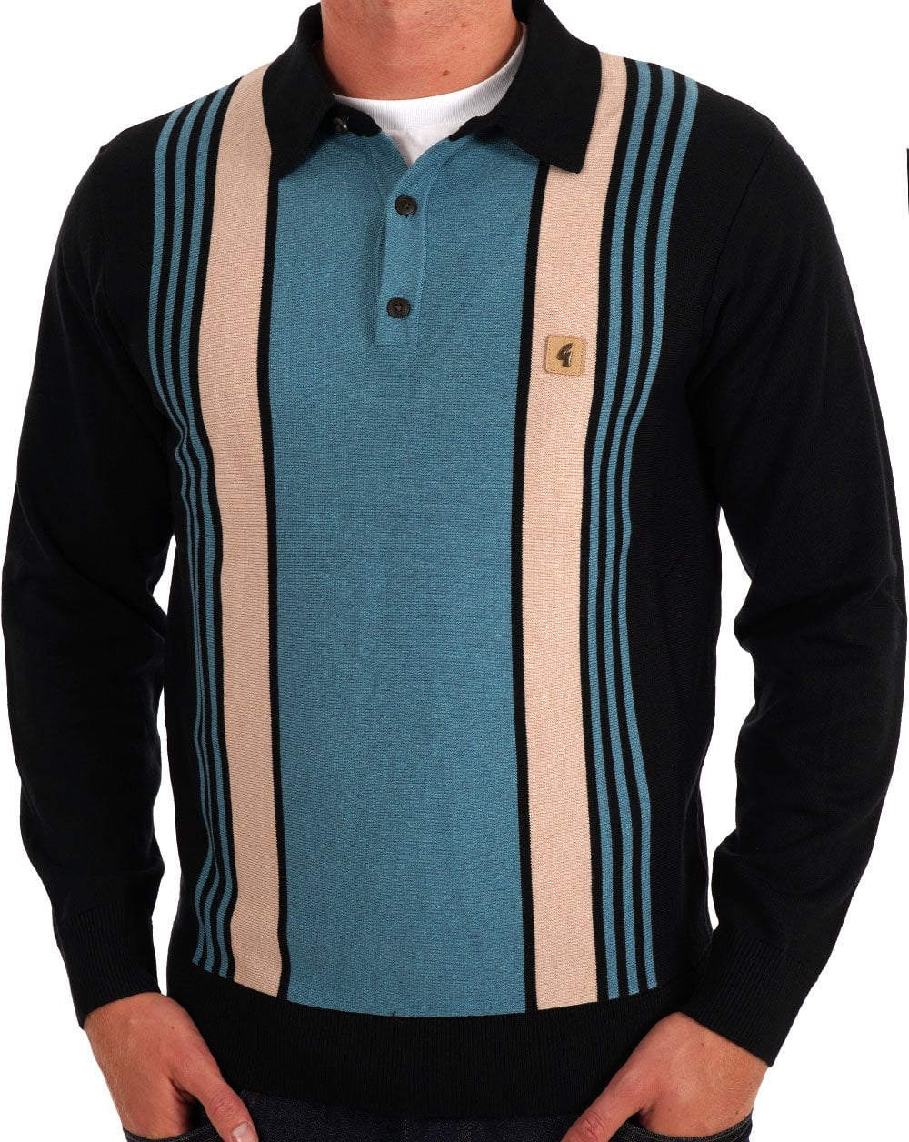 Gabicci Vintage Searle LS Knitted Polo Black - Image 3
