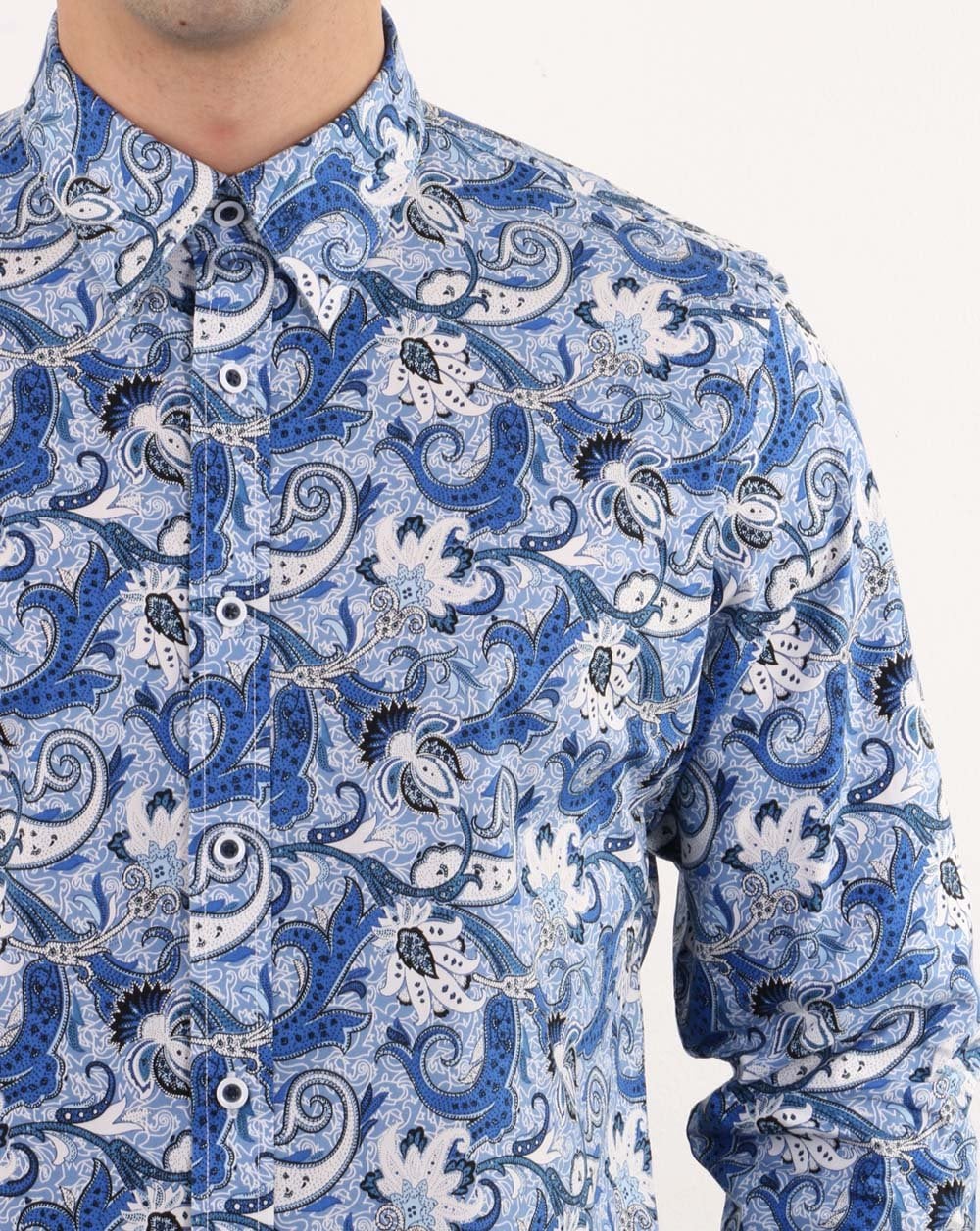 Gabicci Vintage Slick Shirt Blue Paisley - Image 4