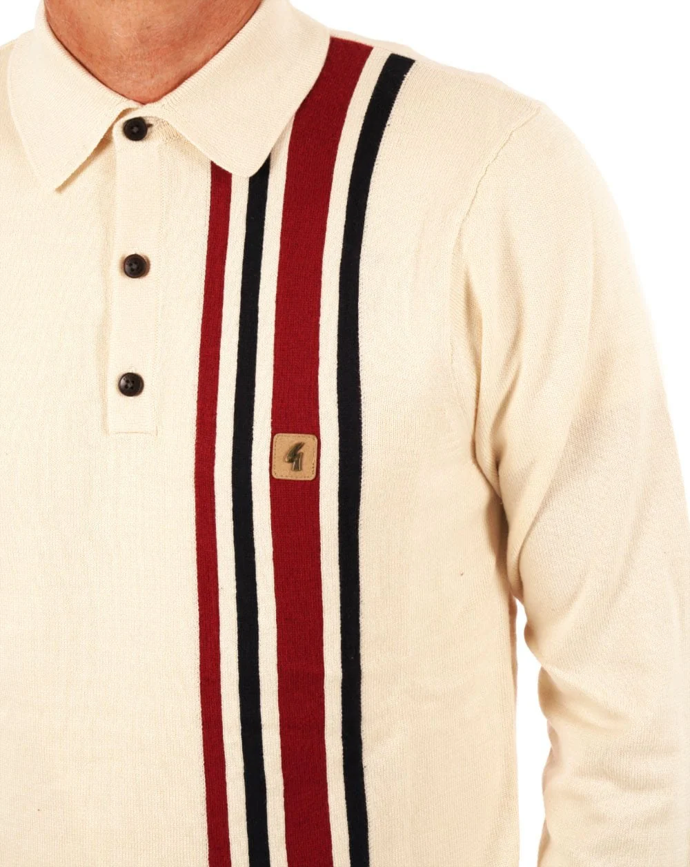 Gabicci Vintage Soda LS Knit Polo Cream - Image 2