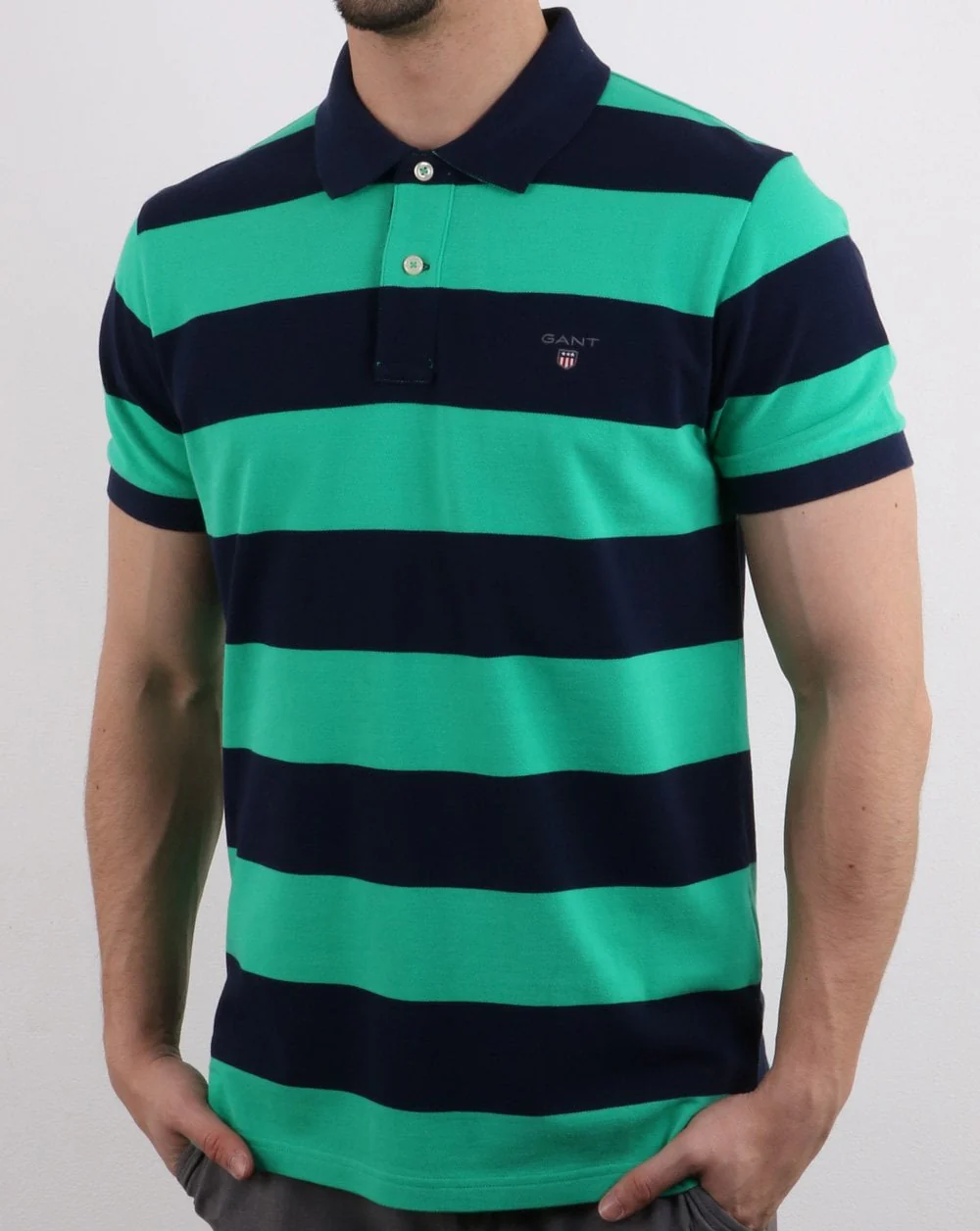 Gant Barstripe Pique Rugger Navy and Green