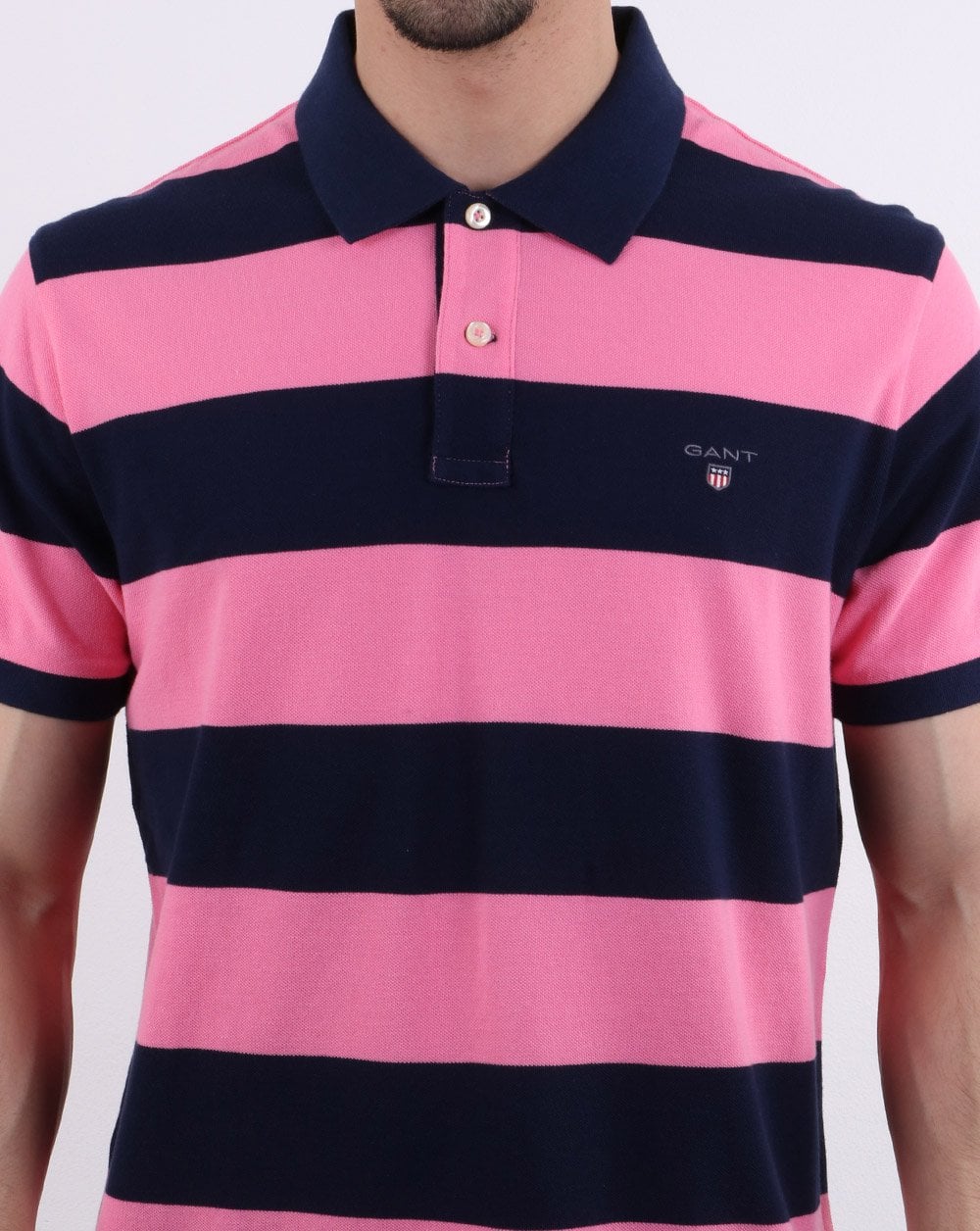 Gant Barstripe Pique Rugger Pink and Navy - Image 4