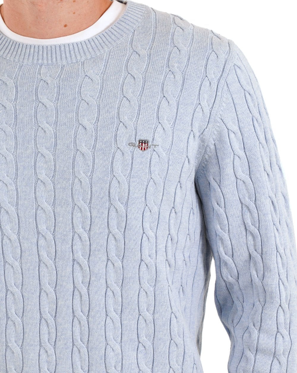 Gant Cable Knit Jumper Ice Blue Melange - Image 2
