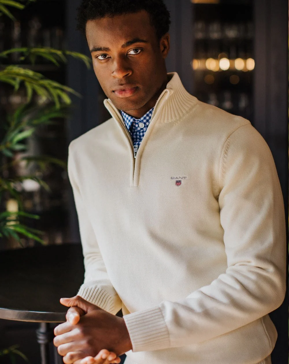 Gant Casual Cotton Half Zip Sweater Cream