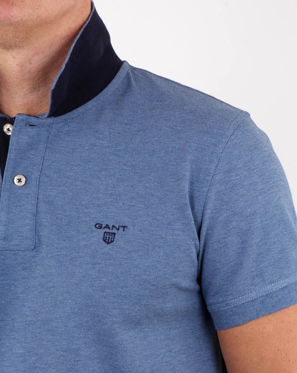Gant Contrast Collar Polo Shirt Denim Blue - Image 2
