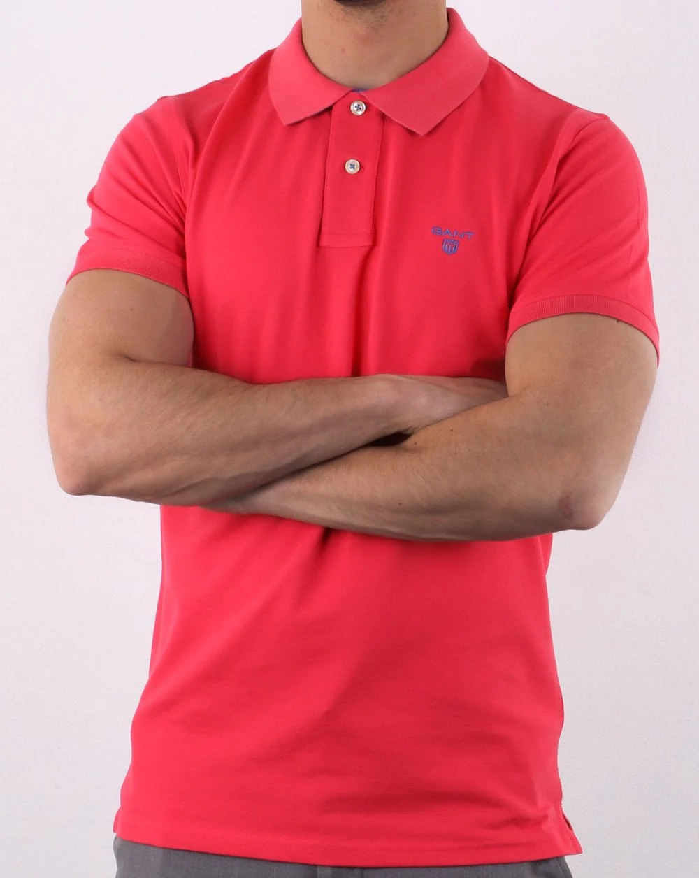 Gant Contrast Collar Polo Shirt Fuscha Pink - Image 3