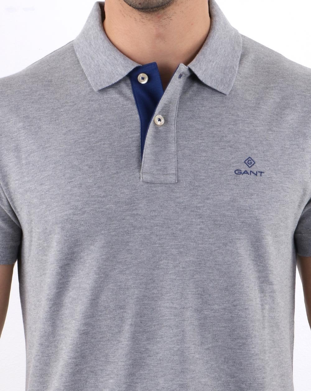 Gant Contrast Collar Polo Shirt Grey Blue - Image 2