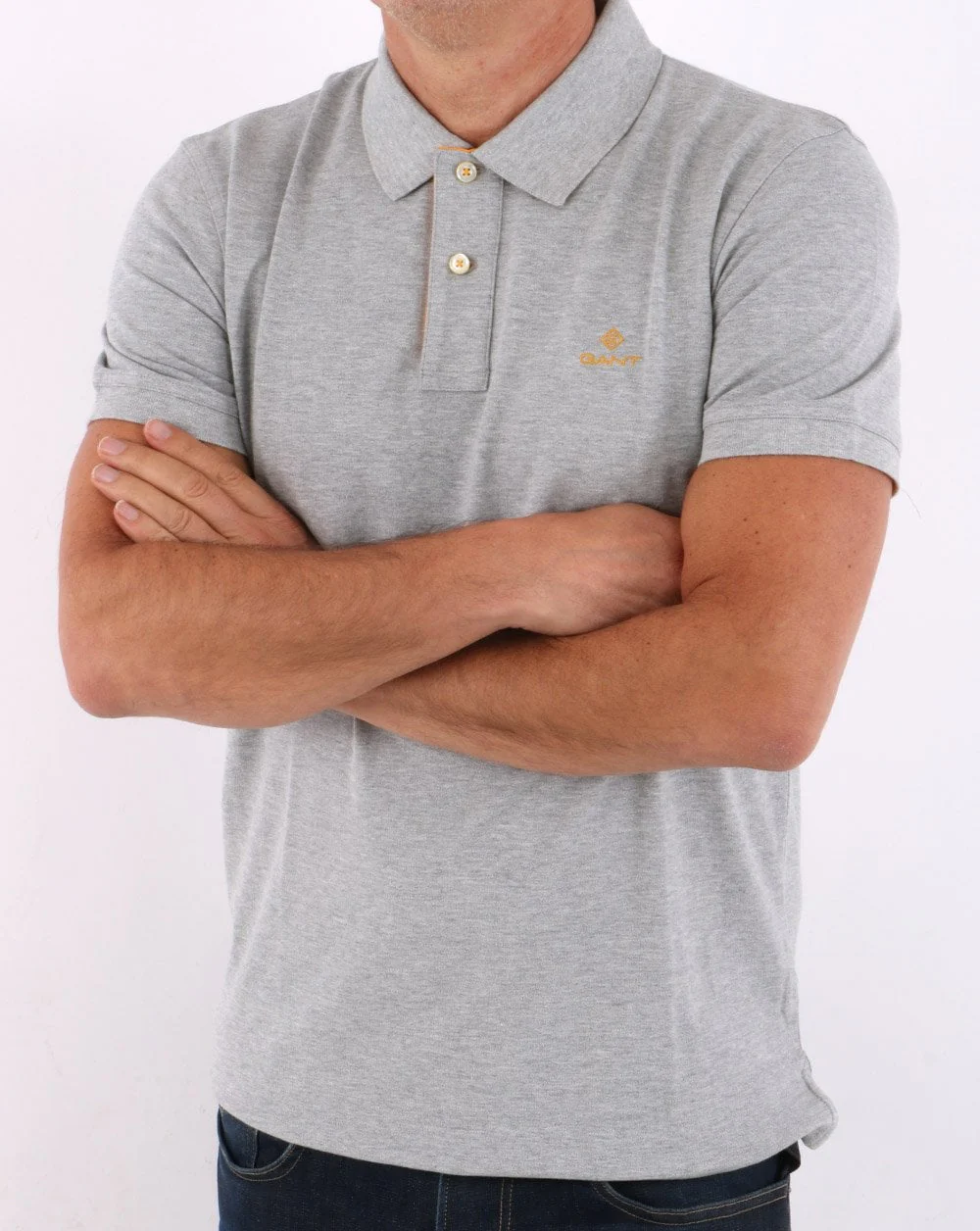 Gant Contrast Collar Polo Shirt Grey/Yellow - Image 4