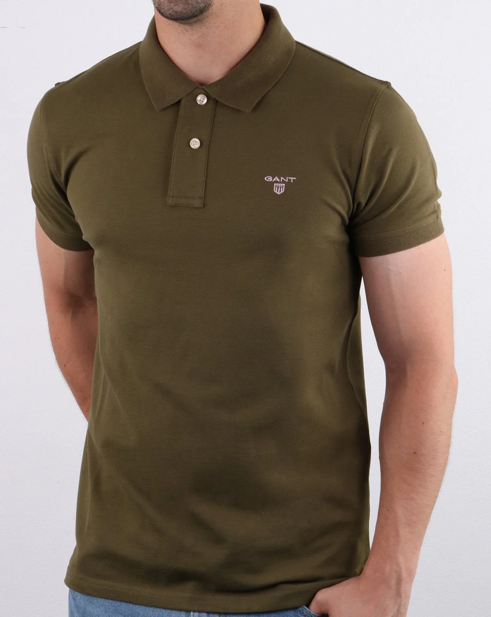 Gant Contrast Collar Polo Shirt Khaki - Image 2