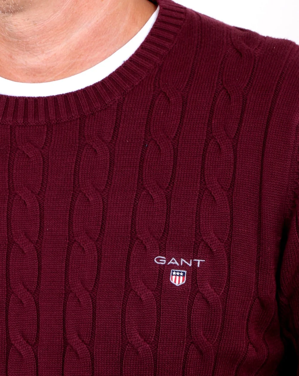 Gant Cotton Cable Crew Jumper Purple Wine - Image 2