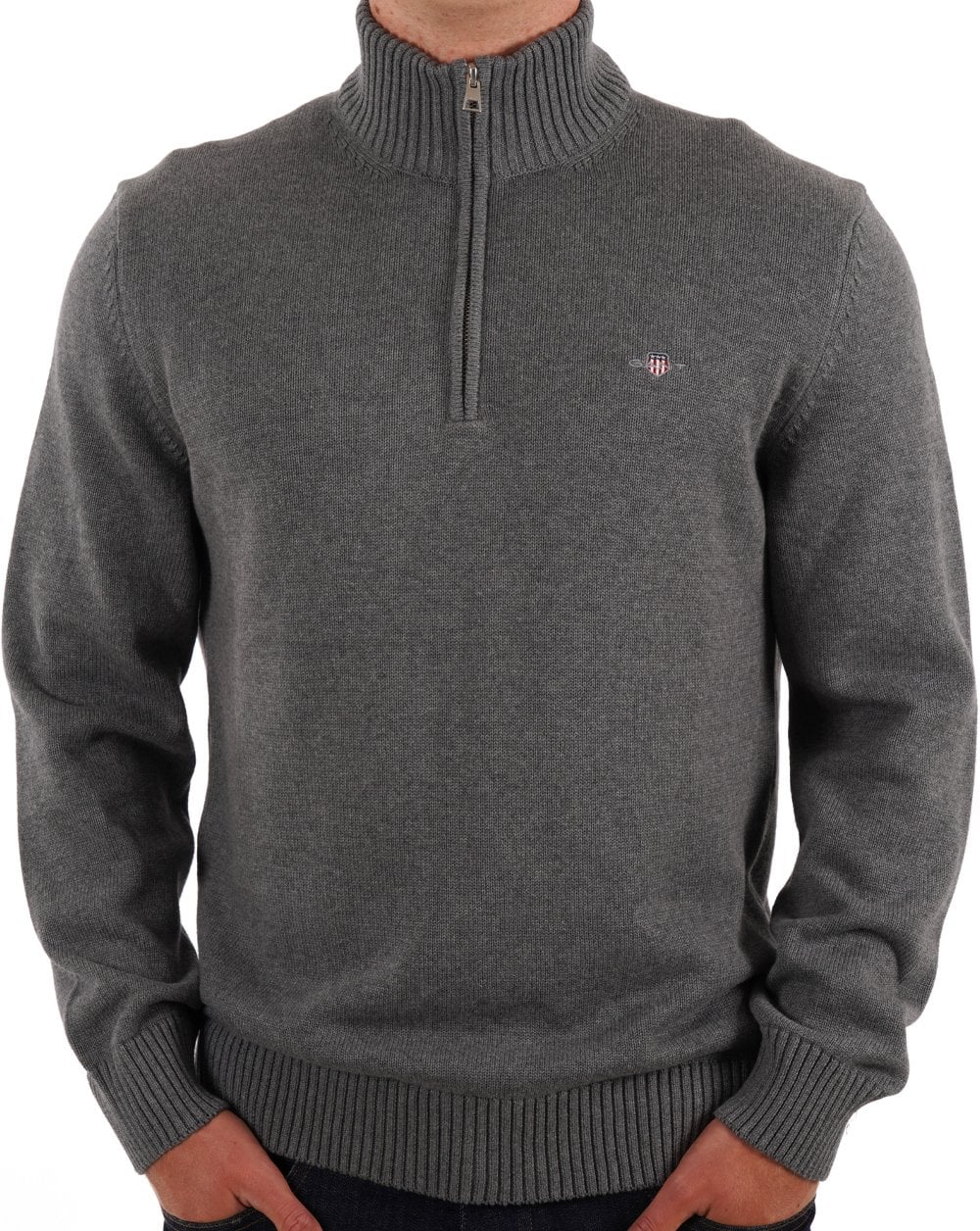 Gant Cotton Half Zip Dark Grey Melange - Image 2