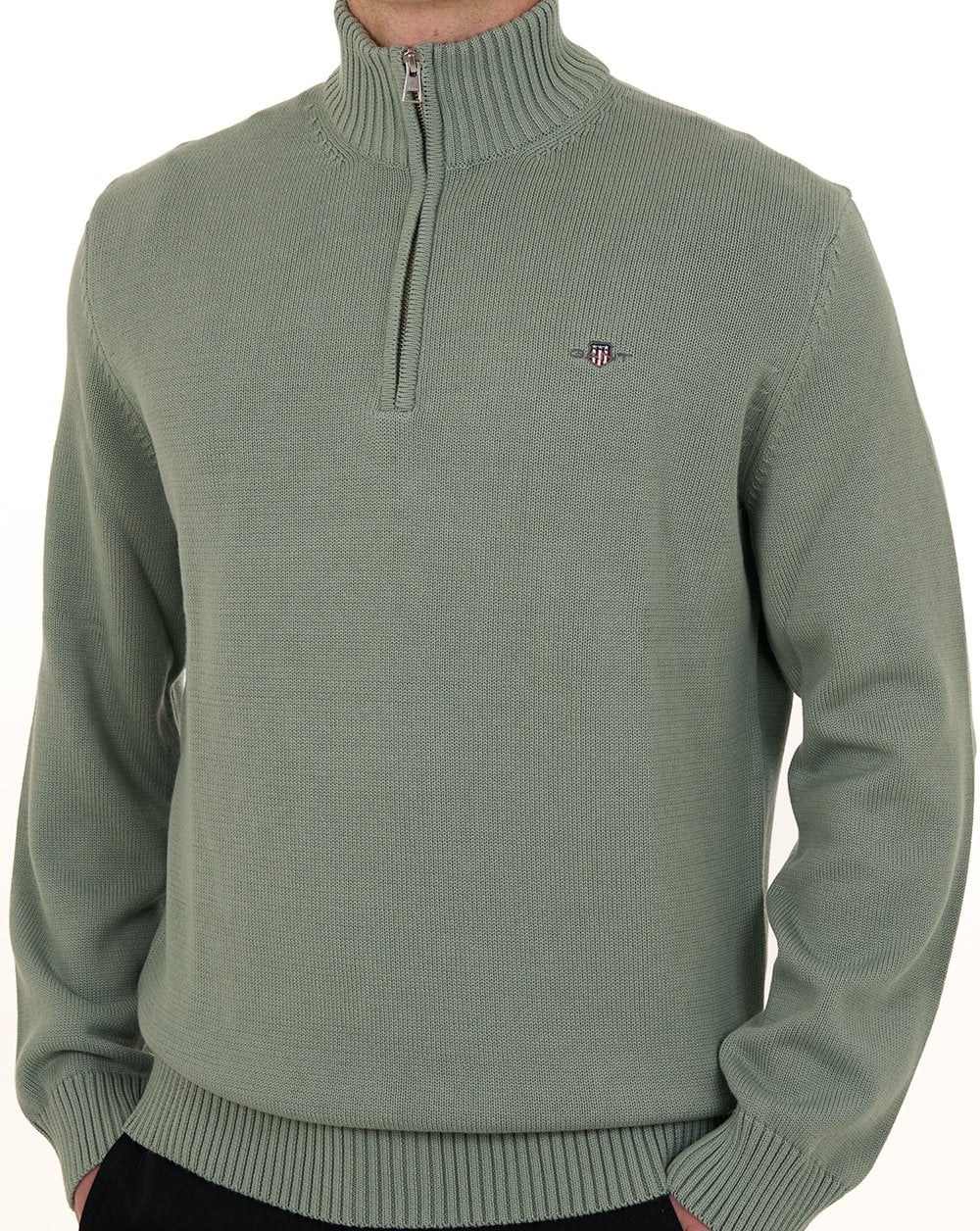 Gant Cotton Half Zip Jumper Ceramic Grey - Image 2