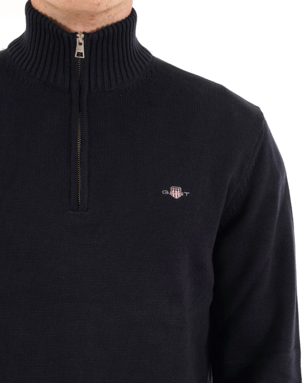 Gant Cotton Half Zip Sweater Navy Blue - Image 2