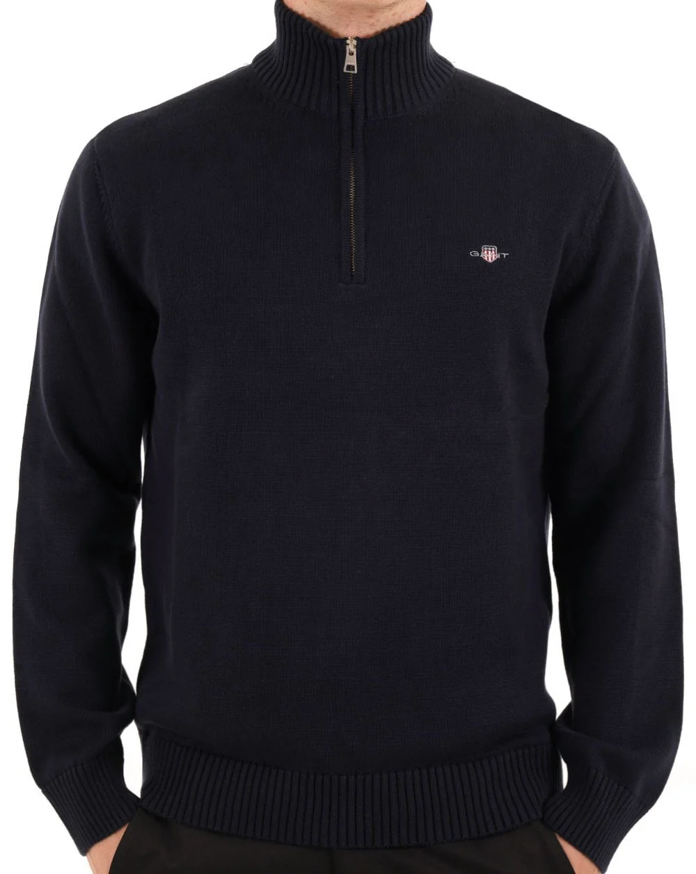 Gant Cotton Half Zip Sweater Navy Blue - Image 3