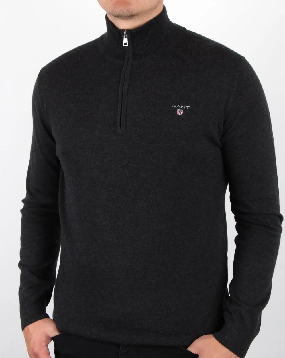 Gant Cotton Wool Zip Jumper Charcoal