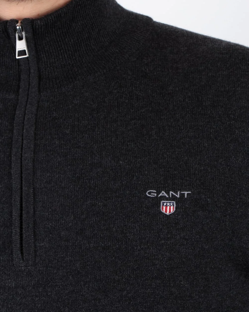 Gant Cotton Wool Zip Jumper Charcoal - Image 2