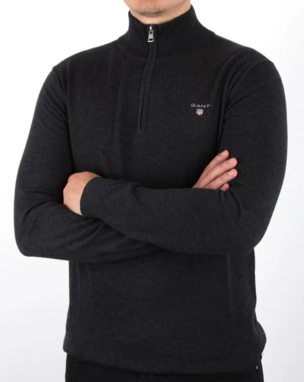 Gant Cotton Wool Zip Jumper Charcoal - Image 3