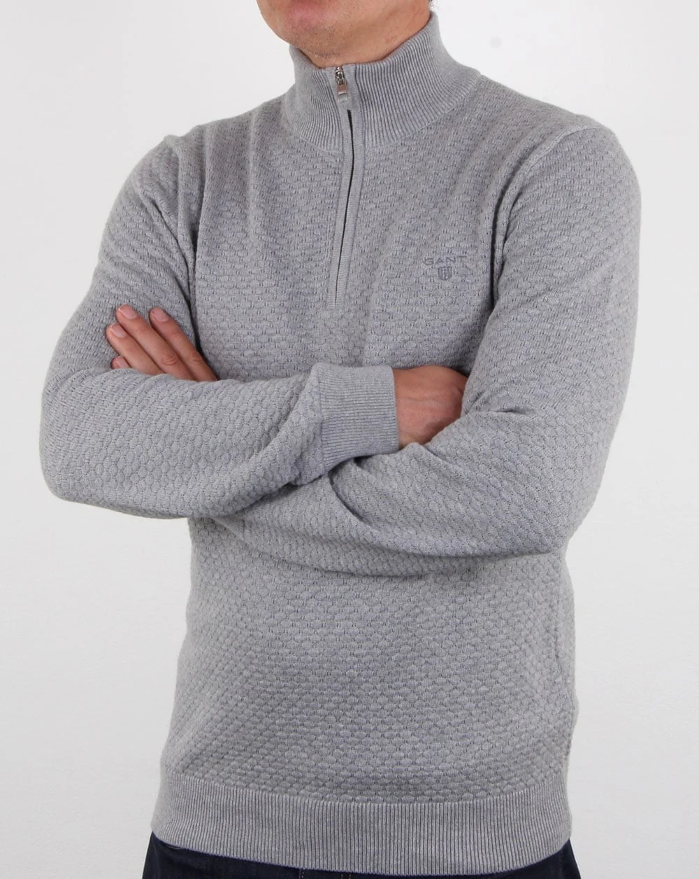 Gant Detail Texture Quarter Zip Grey Marl - Image 3