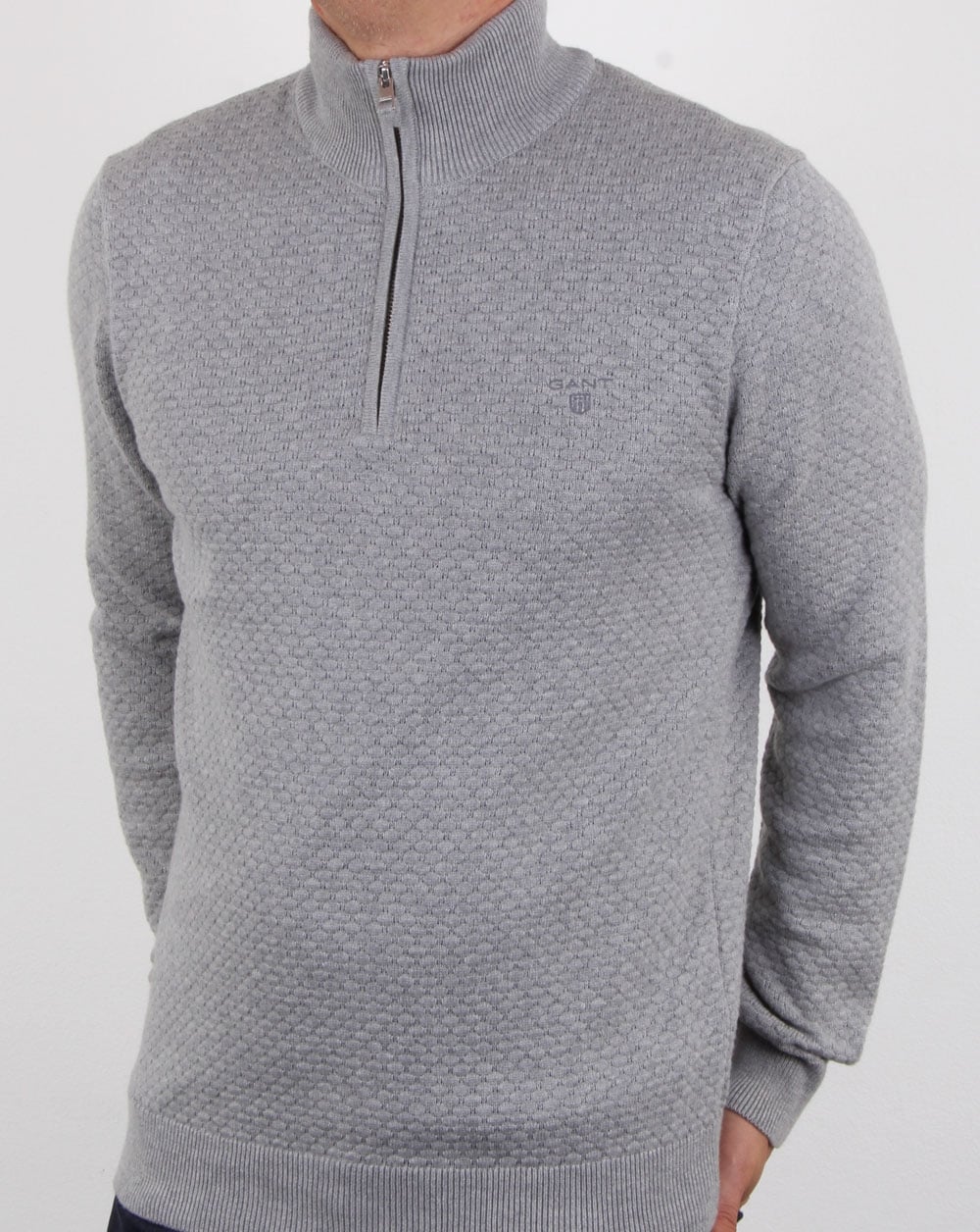 Gant Detail Texture Quarter Zip Grey Marl - Image 4