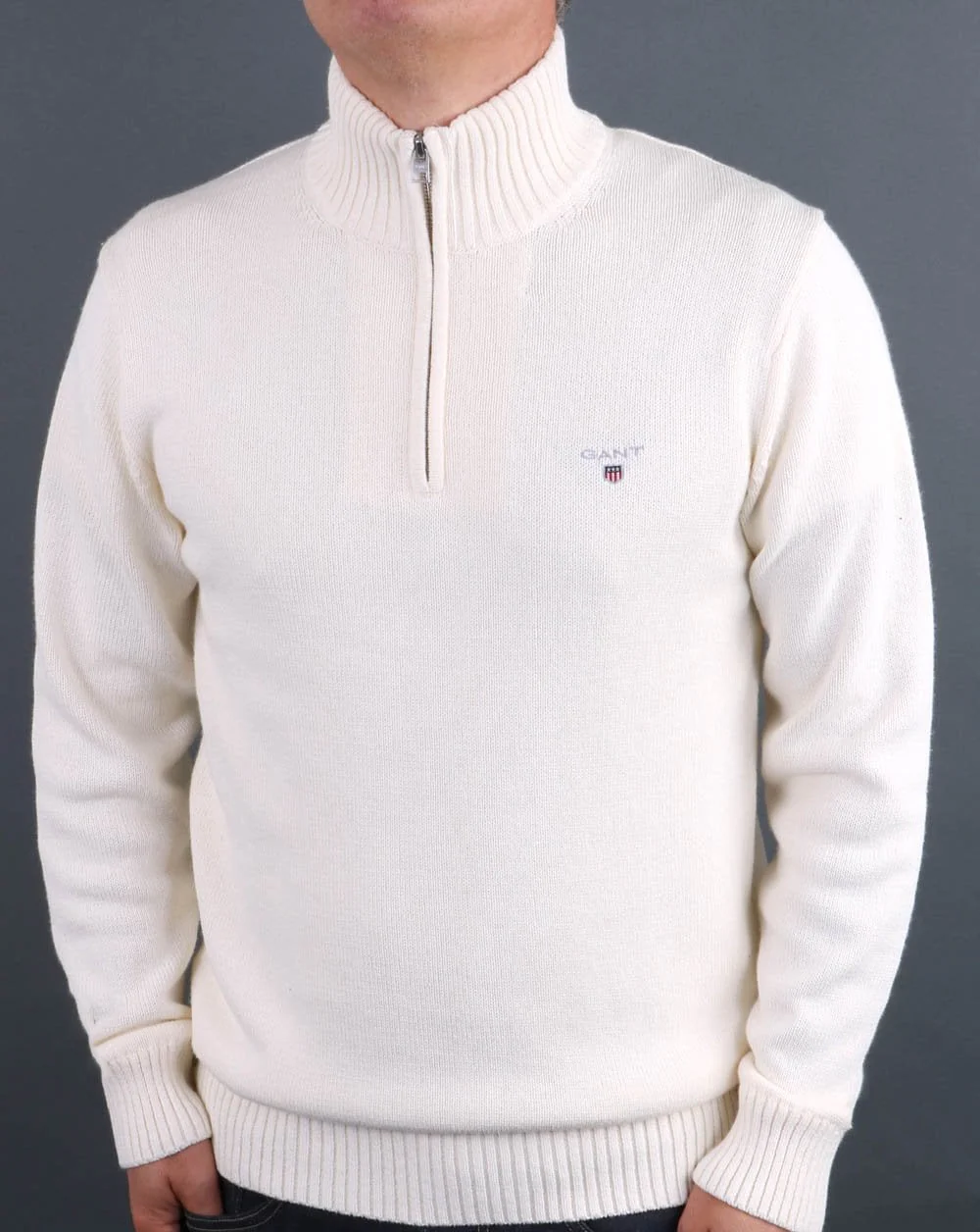 Gant Knitted Half Zip Cream - Image 3