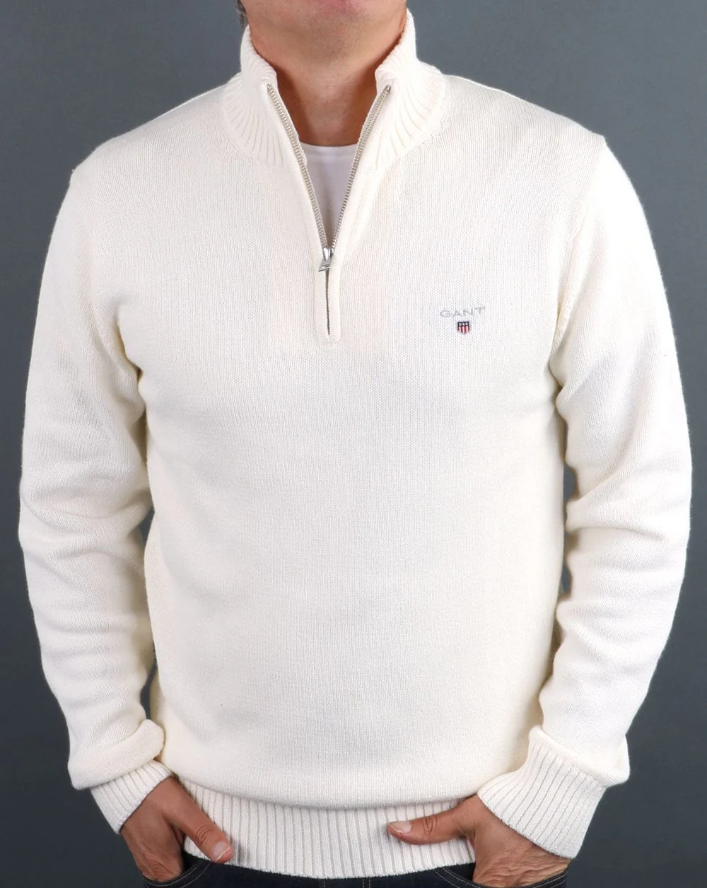 Gant Knitted Half Zip Cream - Image 4