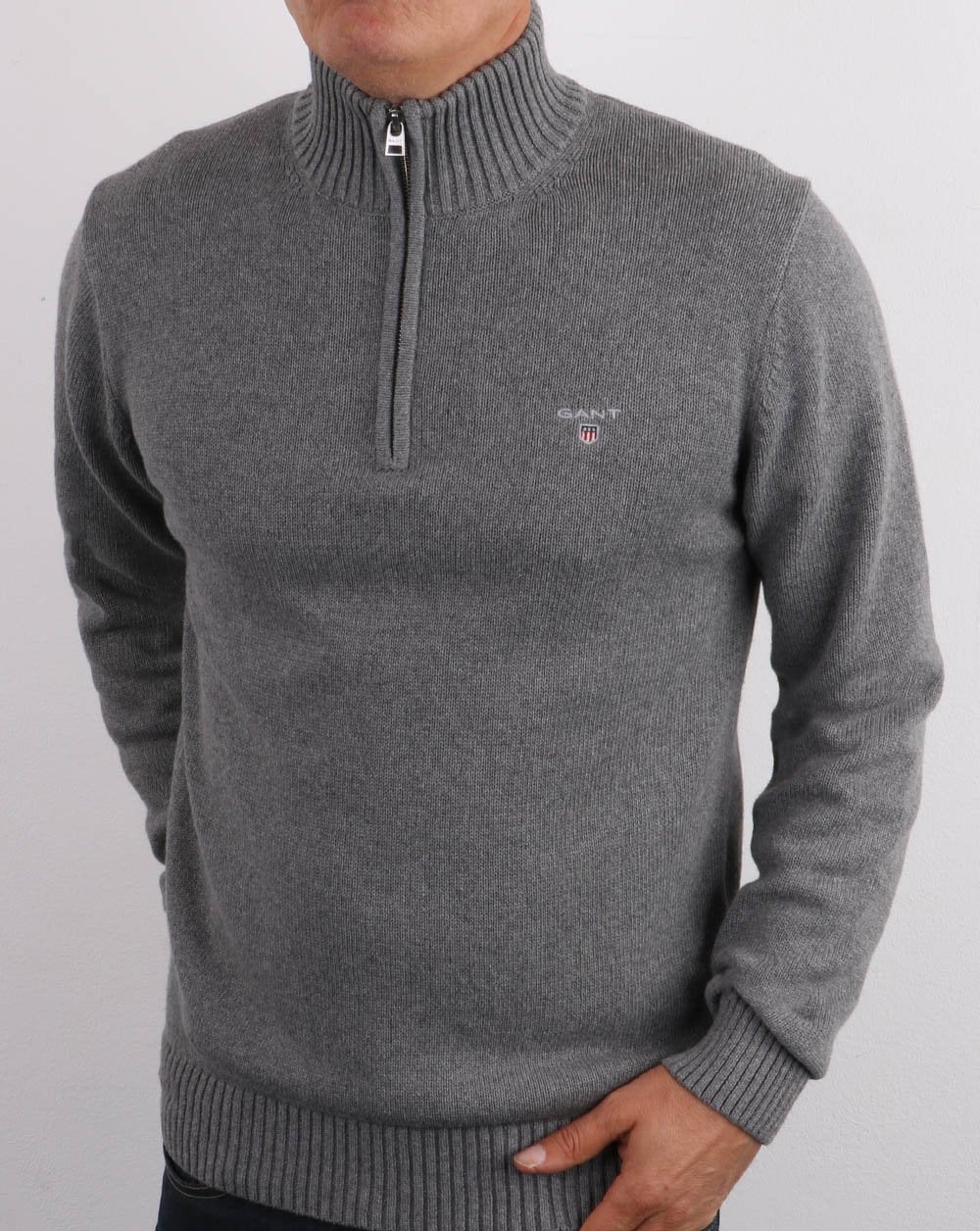 Gant Knitted Half Zip Dark Grey Melange - Image 2