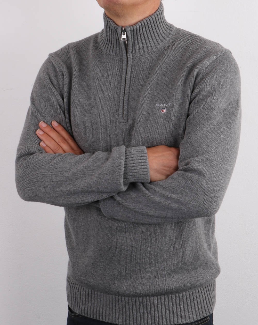 Gant Knitted Half Zip Dark Grey Melange - Image 4