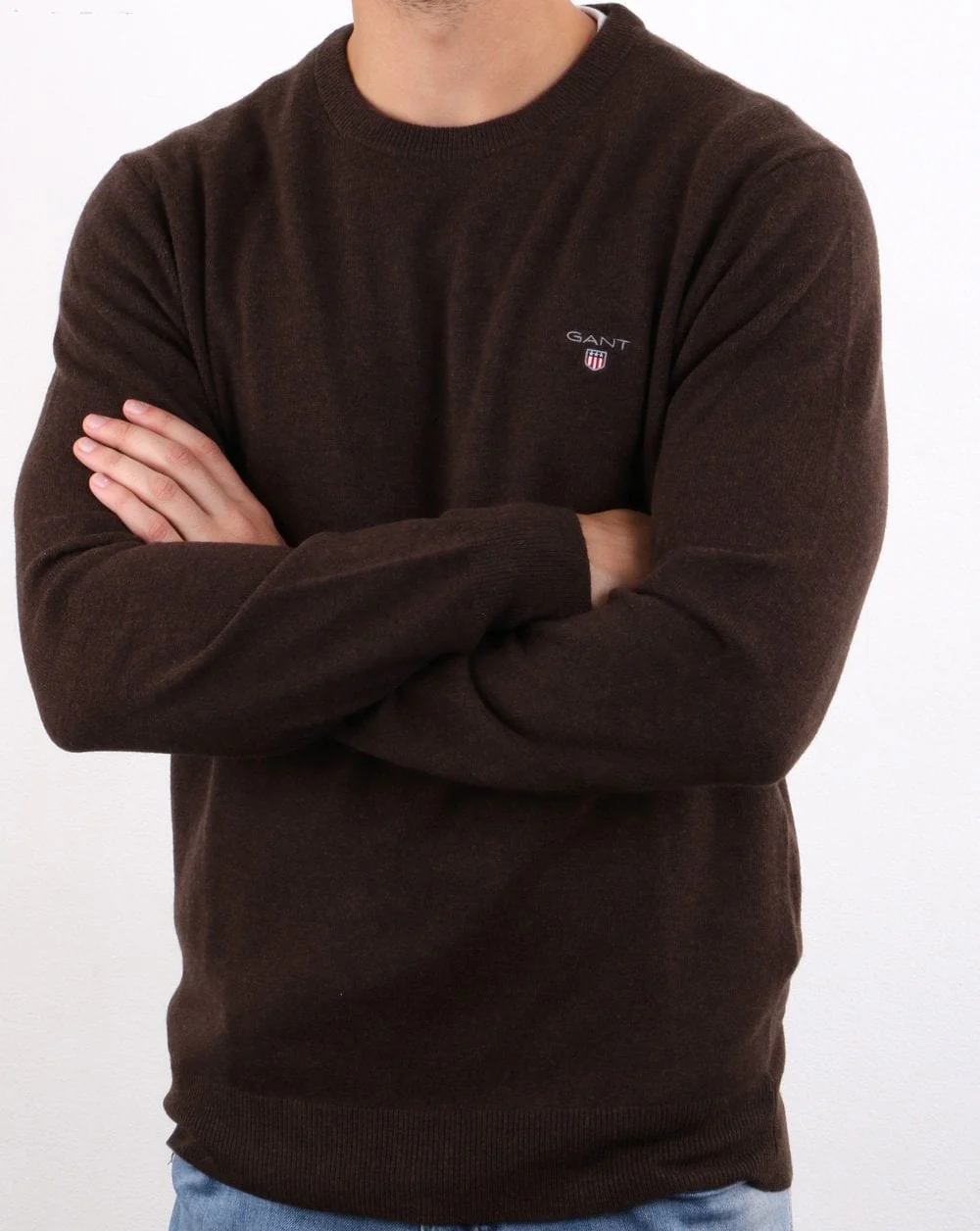 Gant Lambswool Crew Neck Jumper Dark Brown - Image 2