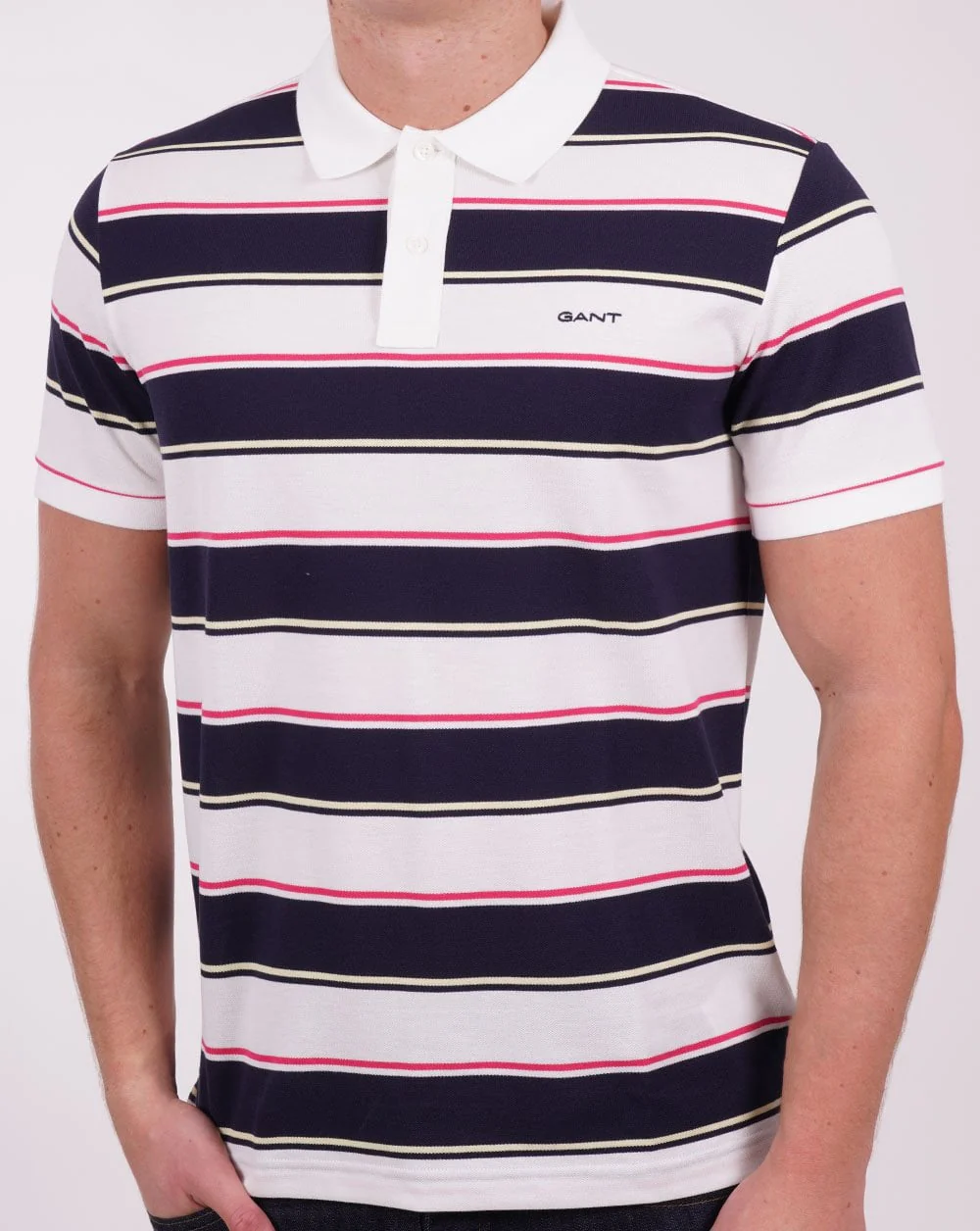 Gant Multi Stripe Pique Polo Shirt White - Image 3