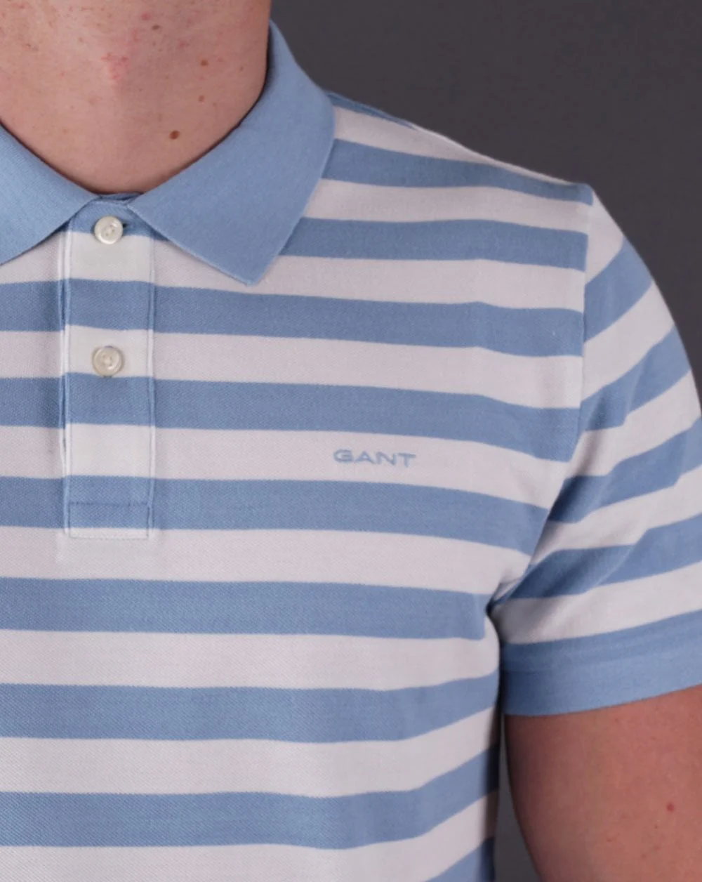 Gant Multi Stripe Pique Polo Shirt White/Sky Blue - Image 2