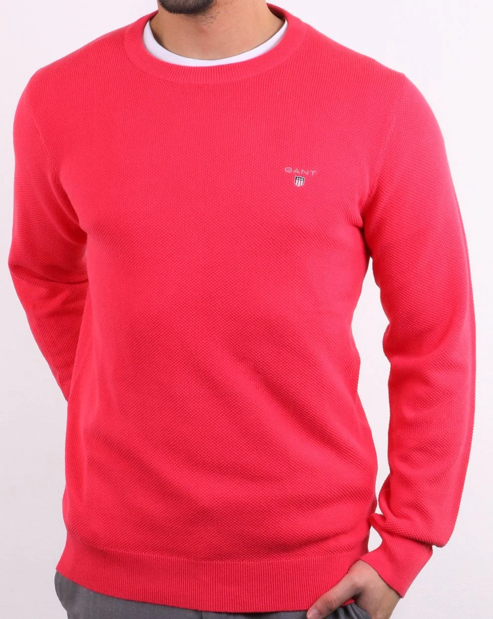 Gant Pique Crew Neck Jumper Watermelon Red - Image 2