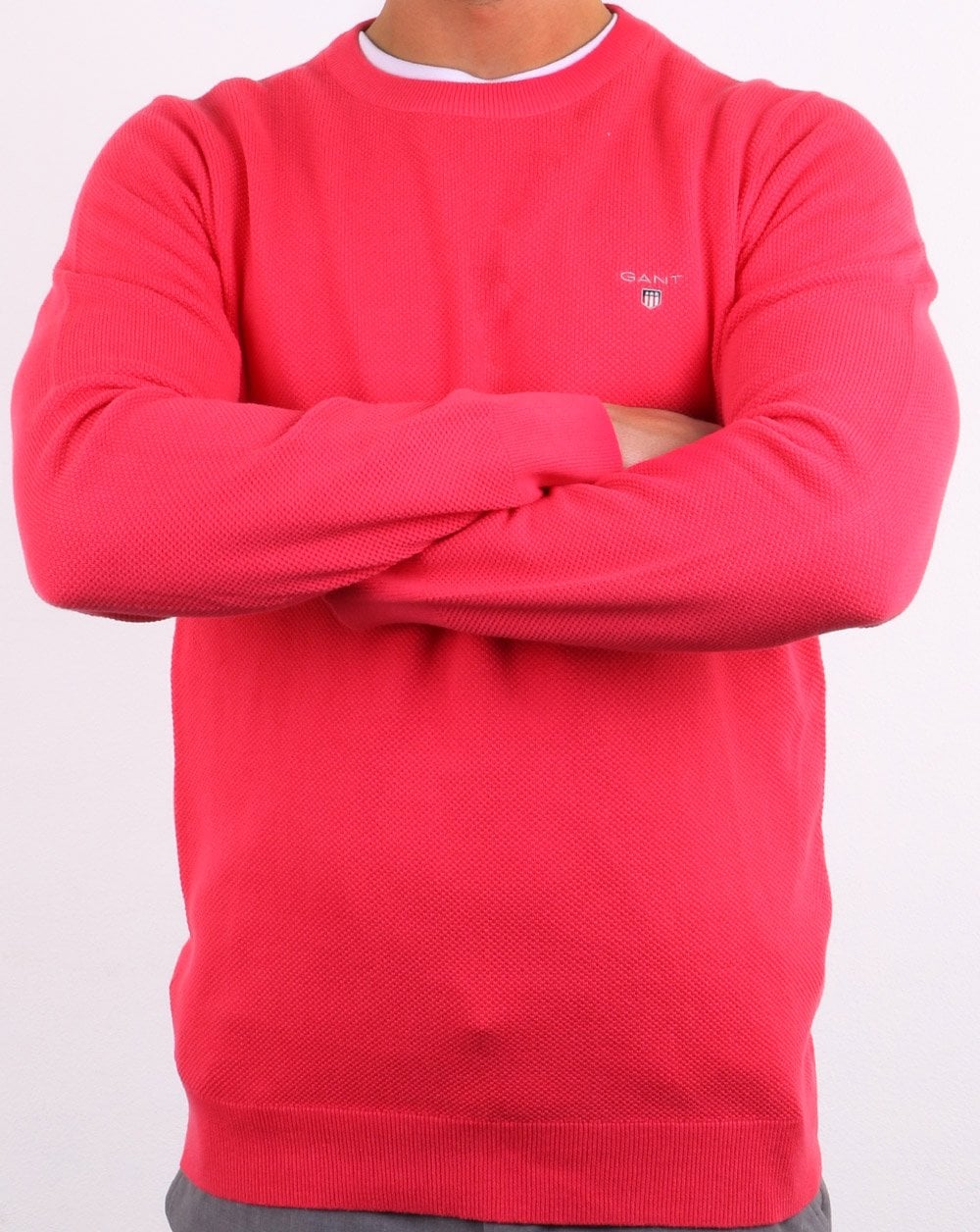 Gant Pique Crew Neck Jumper Watermelon Red - Image 3