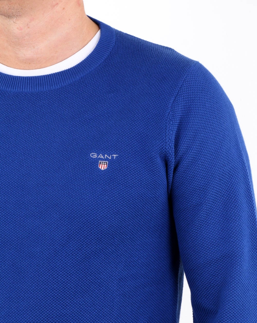 Gant Pique Crew Neck Jumper Yale Blue - Image 3