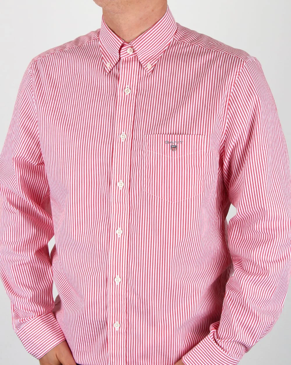 Gant Poplin Banker Striped Shirt Bright Red - Image 3